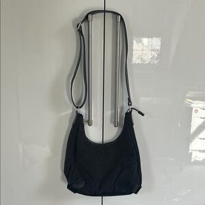 Brandy Melville Casual Grey and Black Canvas and Vegan Leather Shoulder Bag